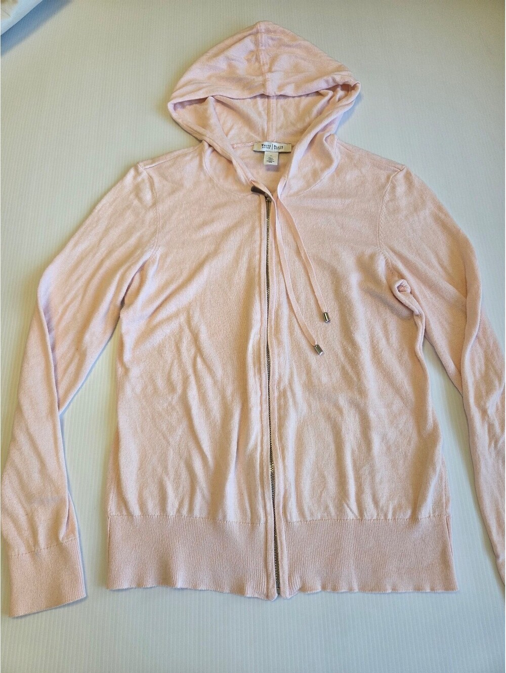 White House Black Market Women's Light Pink Hooded Zip-Up Sweater, Size M